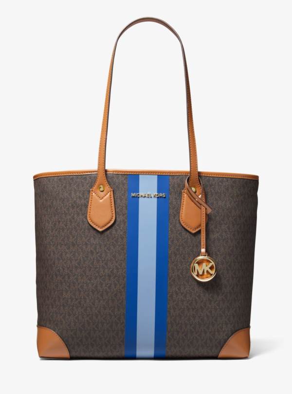 Damske Prenosná Taška Michael Kors Eva Large Signature Logo Stripe Modre - Kabelky Michael Kors Obchod | VFMED-5492